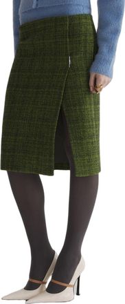 MUGLER Tweed Front Slit Midi Skirt - Black