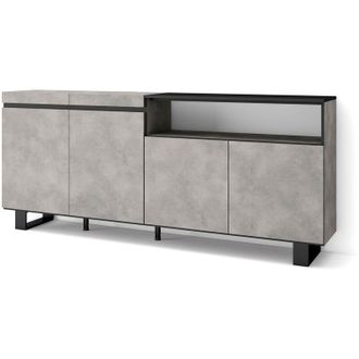 Skraut Home Aparadores Para Sal&oacute;n, Gran Capacidad De Almacenaje, 200x87x35cm, 4 Puertas, Dise&ntilde;o Industrial, Estilo Moderno, Gris Cemento - Skraut Home