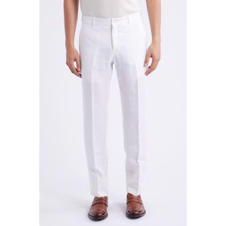 Berle Flat Front Linen Dress Pants in White at Nordstrom, Size 38