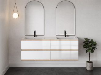 Vente-Unique Mobile per bagno sospeso con lavabo da incasso 150 cm Naturale chiaro e Bianco - SABURI