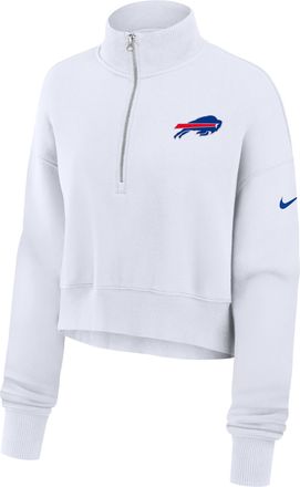 Nike Buffalo Bills Primetime Phoenix Nike Womens NFL Oversized Cropped 1/4-Zip Crew in White | 01N910A81-LCD