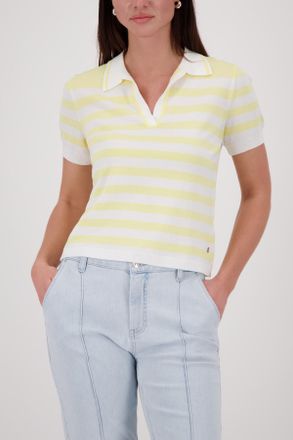 Monari Poloshirt MONARI Pullover Polo Ringel, Damen, Gr. 34, pastgelbger, Web, Obermaterial: 63% Viskose, 37% Polyacryl, geringelt, regular fit taillenbedeck