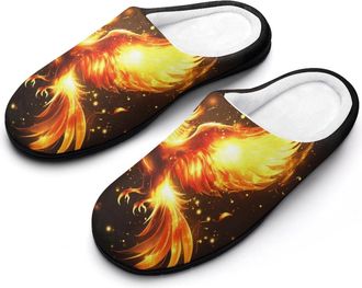 Generic Fire Phoenixs Mens Slippers Slip On Comfortable Fleece Cotton House Shoes Winter