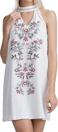 Honey Punch Embroidered Halter Mini Dress In Ivory
