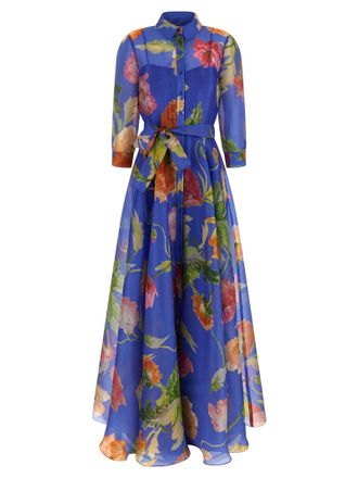 Carolina Herrera Blue Silk Long Womens Dress