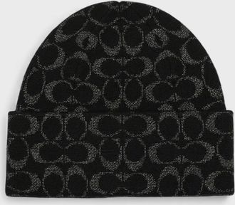Coach Womens Coach Metallic Signature C Beanie Black