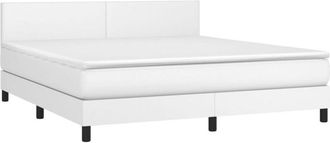 vidaXL Vidaxl - Cama Box Spring Colch&oacute;n Y Led Cuero Sint&eacute;tico Blanco 160x200 Cm
