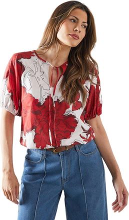 Wallis Floral Cotton Puff Sleeve Top, 20, red