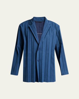 Homme Pliss&eacute; Issey Miyake Mens Edge Ensemble Single-Breasted Pleated Jacket