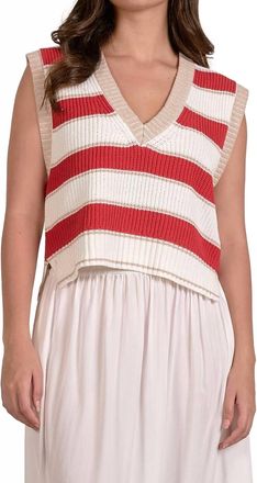 Elan Slate Sleeveless Sweater In White Red Stripe