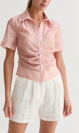 Crescent Tencel Blend Button Up Top in Pink at Nordstrom, Size X-Small