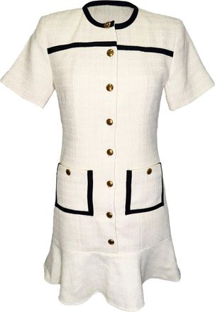 Sandro Sandro Cropped Tweed Button-Up Dress in White Polyester