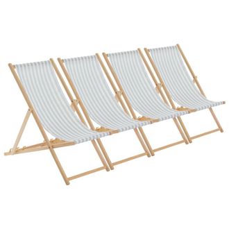 Harbour Housewares Folding Wooden Deck Chairs - Pack of 4 in Grey