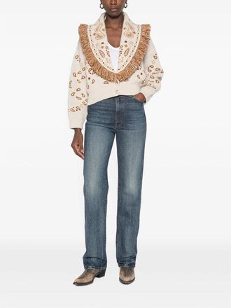 Alanui Paisley Shawl-Collar Cashmere-Wool Cardigan - Beige