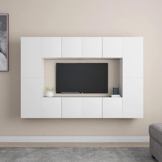 vidaXL Set De Muebles De Sal&oacute;n Tv 8 Piezas Madera De Ingenier&iacute;a Blanco Vidaxl