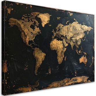Feeby Cuadro Sobre Lienzo, Mapa Del Mundo Estilo Retro Vintage Imitaci&oacute;n Pintura, 120x80