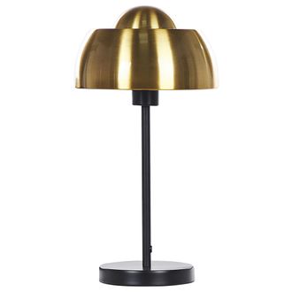 Beliani L&aacute;mpara De Mesa De Metal Negro Dorado 44 Cm Pantalla Redonda Interruptor Cable Moderno Industrial Senette