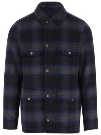 Woolrich Multi Check Pattern Wool-Blend Flap Pockets Shirt