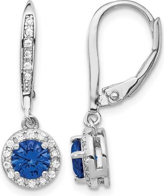 Diamond2Deal Sterling Silver Rhodium-plated Lab Created Dark Blue Spinel and White CZ Halo Drop Dangle Earrings