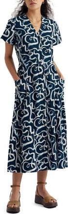 Seasalt Cornwall Fowen Print Organic Cotton Shirtdress in Ink Strokes Maritime at Nordstrom, Size 14