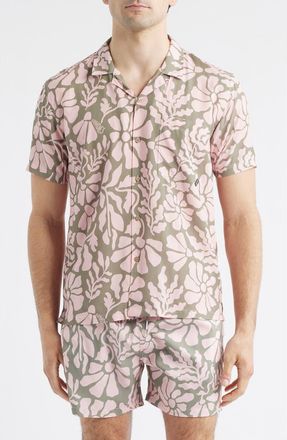 Boardies Floral Print Camp Shirt in Olive/Pink at Nordstrom, Size Xx-Large