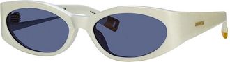 Jacquemus Sunglasses Cat Eye Full Rim, White Frame And Blue Lens Jac/4C7