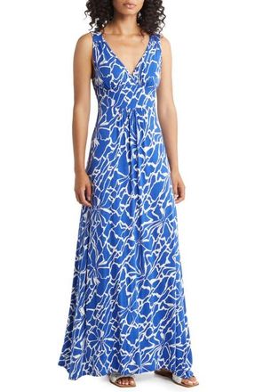 Loveappella Empire Waist Jersey Maxi Dress in Electric Blue at Nordstrom, Size X-Small