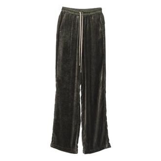 Rick Owens Broeken, Dames, Groen, S, Groene Velvet Trekkoord Broek Italië
