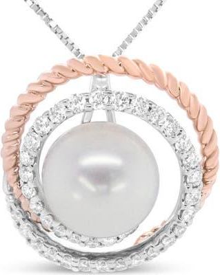 House of Brilliance 14K Rose and White Gold 3/8 Cttw Pave Diamond and Pearl Spiral Openwork Pendant at Nordstrom