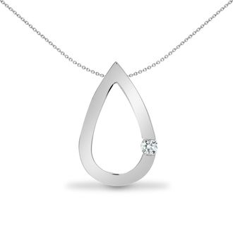 Jewelco London 9ct White Gold 0.03ct Diamond Happy Tears Solitaire Pendant - 9P134