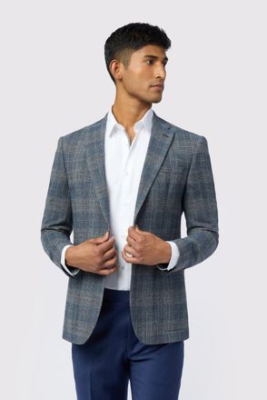 Ted Baker Mens Galvin Slim Fit Check Jacket - Blue - Size 48 (Chest)