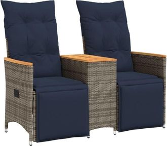 vidaXL Reclining Garden Sofa 2-Seater with Table Grey Poly Rattan vidaXL