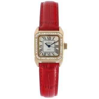 Peugeot Status Square Crystal Bezel Leather Watch - 34x24MM in Red at Nordstrom