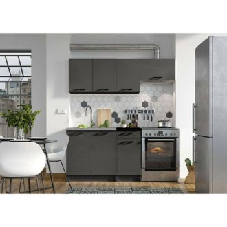 Dmora Cocina Completa Cormons, Conjunto Compacto Y Funcional Con Puertas Y Caj&oacute;n, Color Antracita