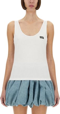 Rotate White Solid Scoop Neck Top
