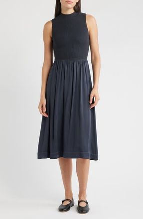 Bella Dahl Mock Neck Mixed Media Dress in Obsidian Stone at Nordstrom, Size X-Small