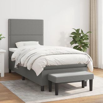 vidaXL Vidaxl - Cama Box Spring Con Colch&oacute;n Tela Gris Oscuro 90x190 Cm
