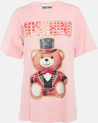 Moschino Pink Glitter Teddy Applique Cotton T-Shirt S