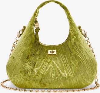 Ganni Green Velvet Moire Mini Hobo Bag