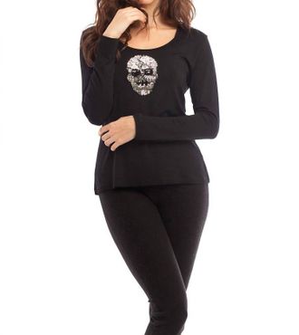 French Kyss Nicole Long Sleeve Top In Black Silver