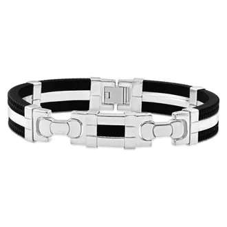 Pompeii3 Mens Steel And Black Silicone Two Tone 12.5mm 8 Bangle Bracelet
