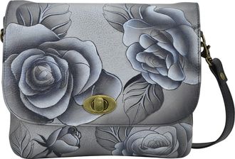 Anuschka Womens Anna Anuschka Womens Genuine Leather Triple Compartment Flap Crossbody Bag, Romantic Rose Black, One Size UK