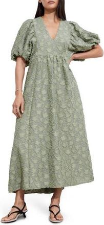 & Other Stories Textured Floral Puff Sleeve Jacquard Maxi Dress in Khaki Green Dusty at Nordstrom Rack, Size 2