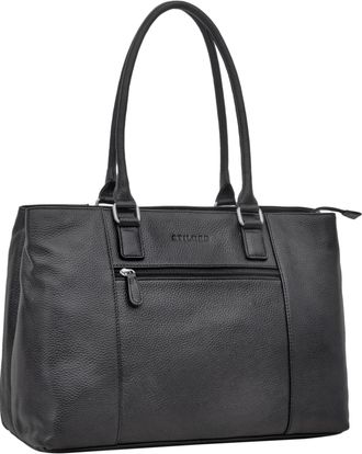 STILORD Marika Laptop Bag 15,6 Ladies Large Leather Business Briefcase Shoulder Bag Office Bag Handbag Vintage Genuine Leather, Colour:black