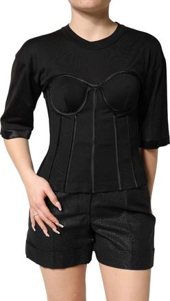 Dolce & Gabbana Womens Black Cotton Bustier Corset Short Sleeves T-Shirt Co+se
