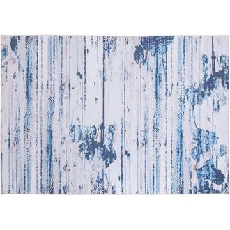 Beliani Area Rug Carpet Beige and Blue Polyester Fabric Abstract Distressed Pattern Rubber Coated Bottom 160 x 230 cm BURDUR