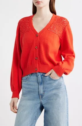 Pendleton Openwork Detail Cotton Cardigan in Poppy at Nordstrom, Size X-Small
