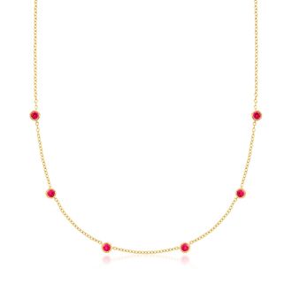 RS Pure by Ross-Simons Bezel-Set Lab-Grown Ruby Station Necklace in 18kt Gold Over Sterling
