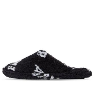 Balenciaga Furry Slides Allover Logo - Black 699675W2B411090