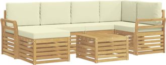 vidaXL Conjunto De Sof&aacute;s De Exterior 7 Uds. Blanco Y Crema Poli&eacute;ster Vidaxl